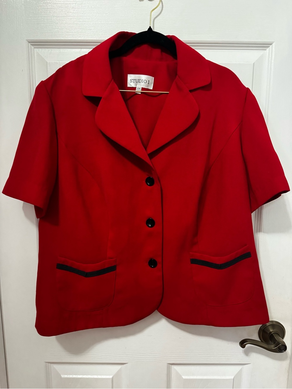 Studio I Bright Red Short-Sleeve Blazer with Black Accents